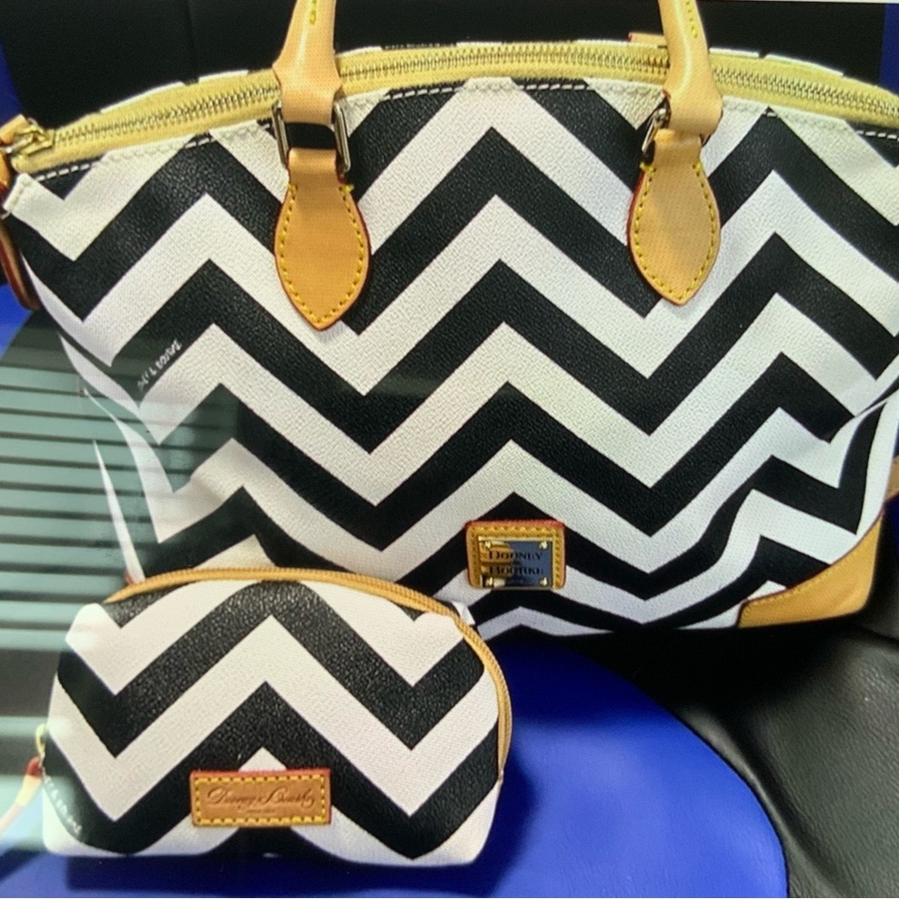 Dooney & Bourke Black and White Chevron Bag Set